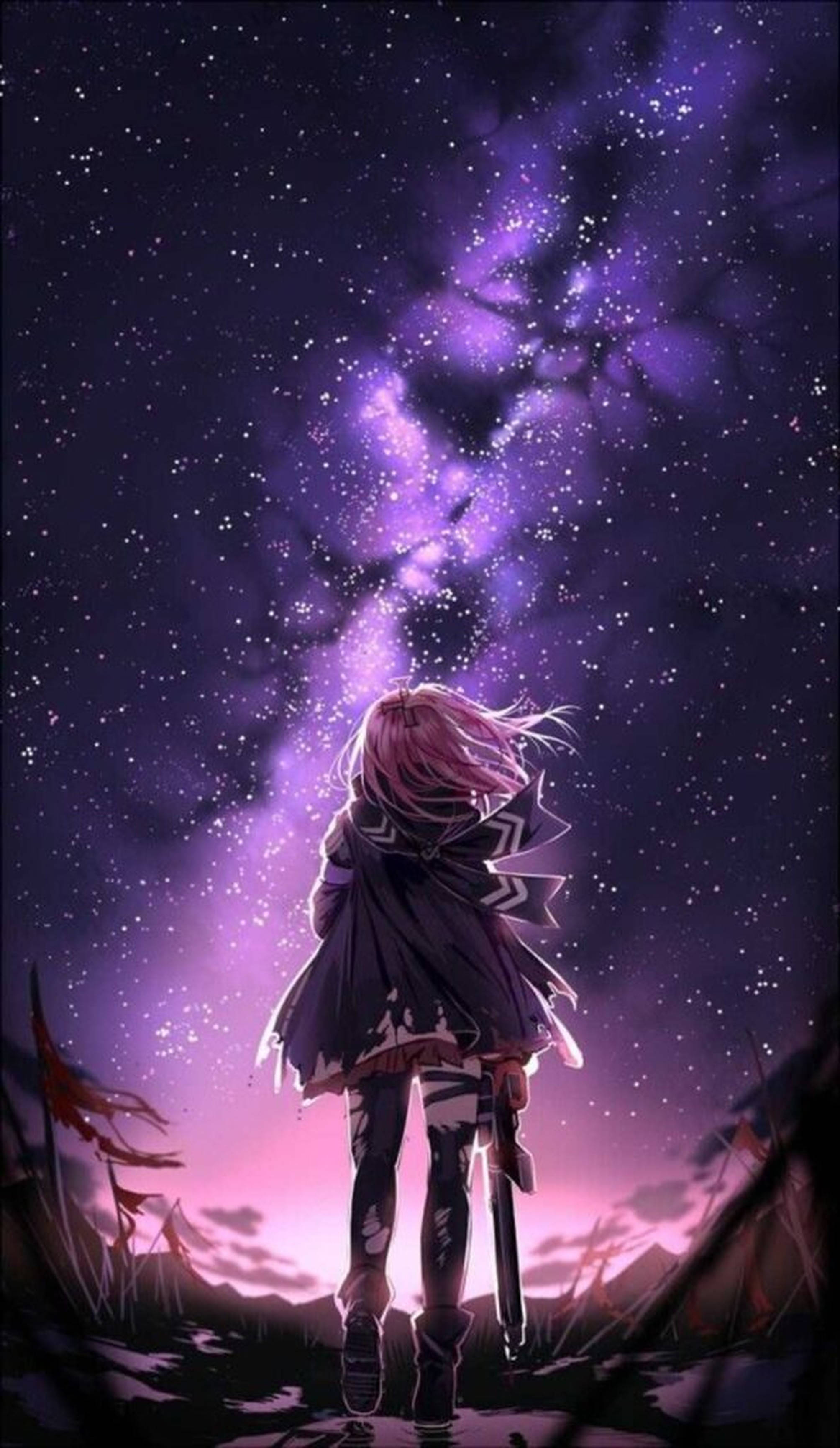 фиолетовое аниме небо iphone