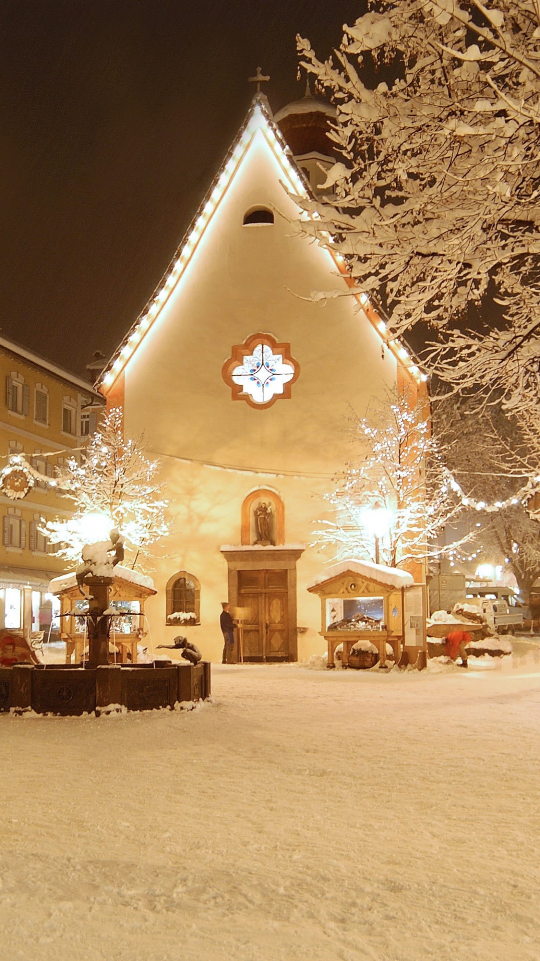 городок, дерево, зима, снег, рождественский день