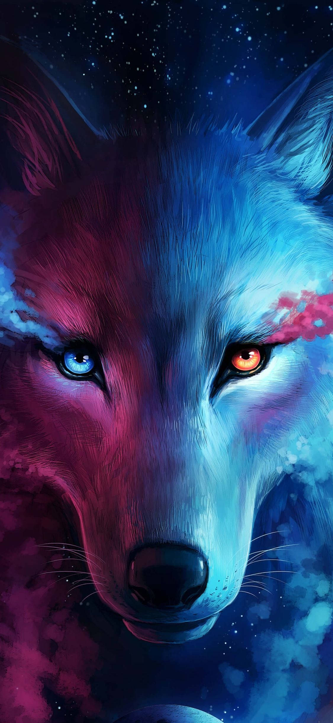 классный iphone 11 синий и красный волк