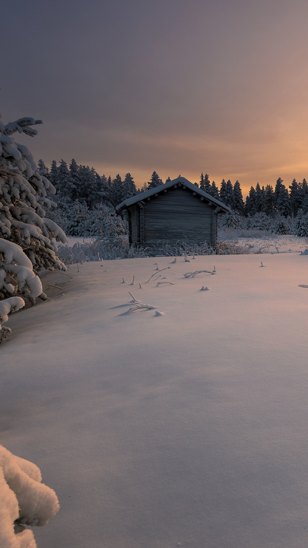 зима, закат, природа, снег, финляндия