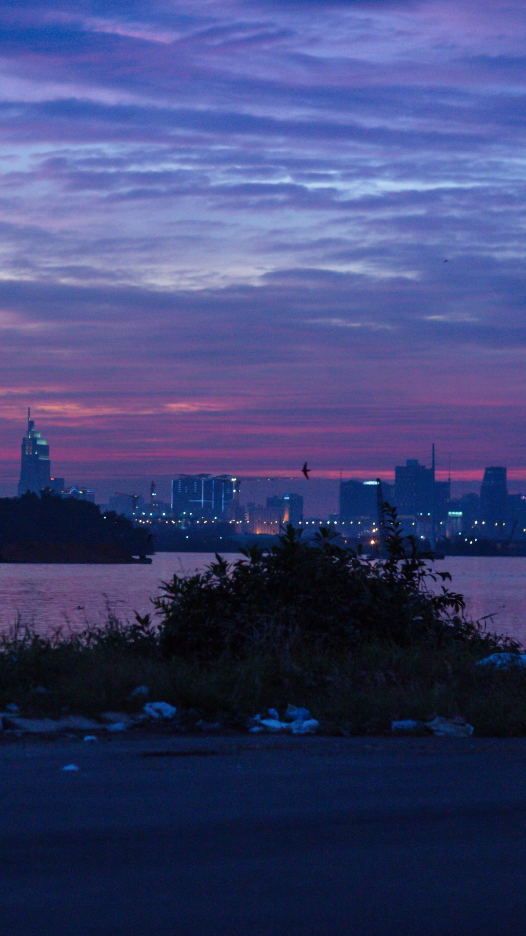 город, облако, сумрак, линия горизонта, закат