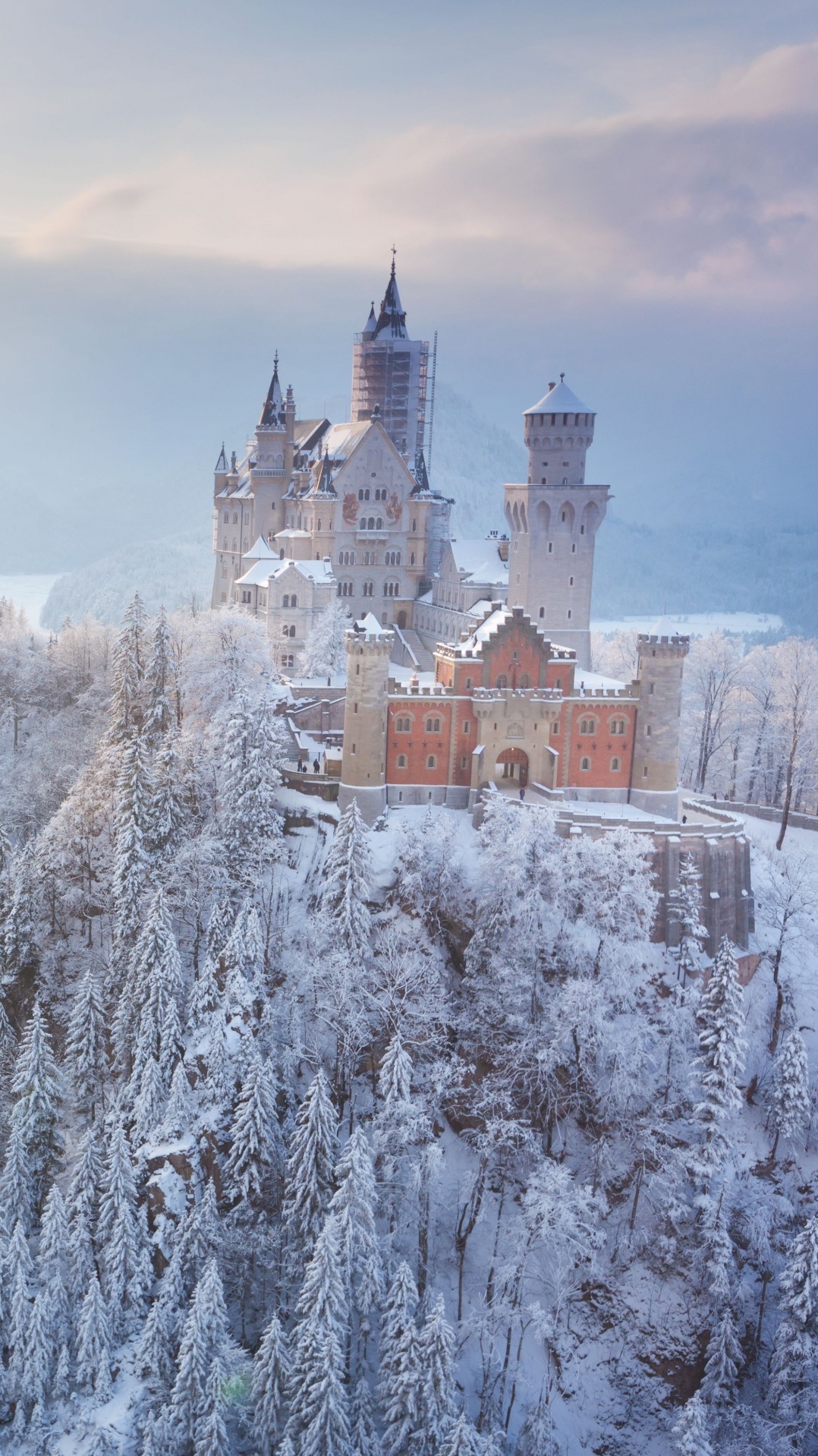 романтическая дорога, зима, замок, замок нойшванштайн, снег