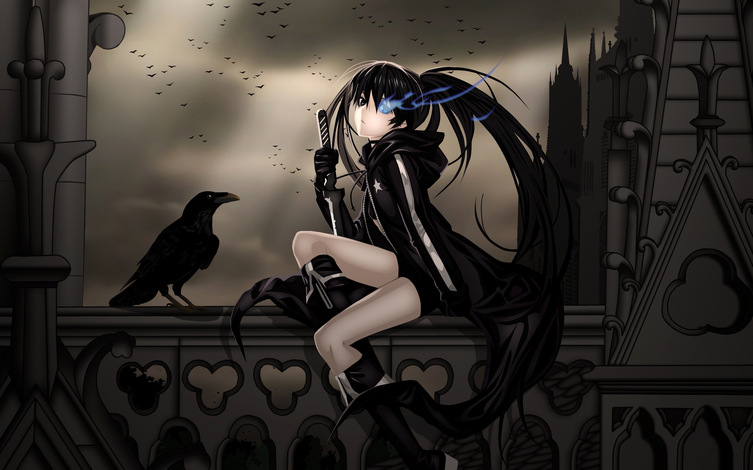 девушки, аниме, стрелок с чёрной скалы (black rock shooter)