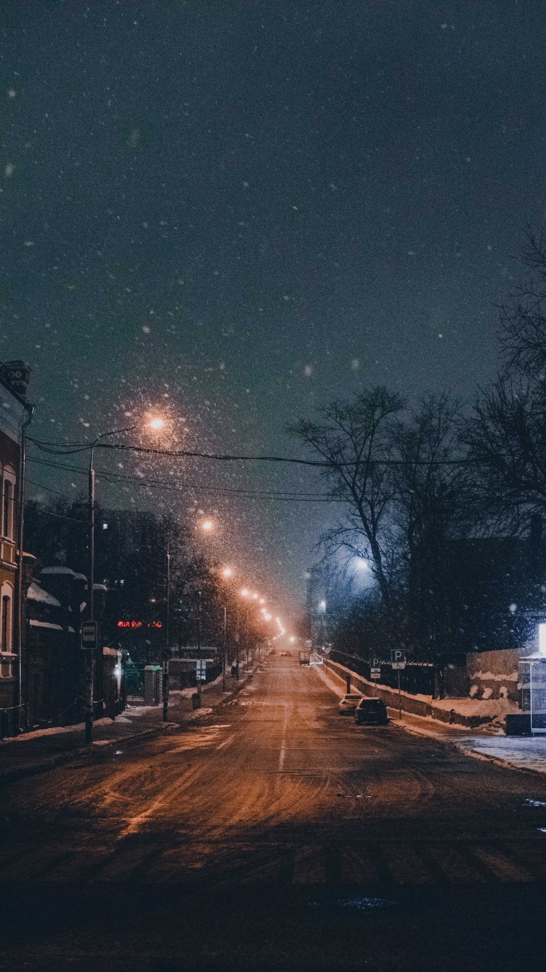 ночь, уличный фонарь, день нового года, зима, снег