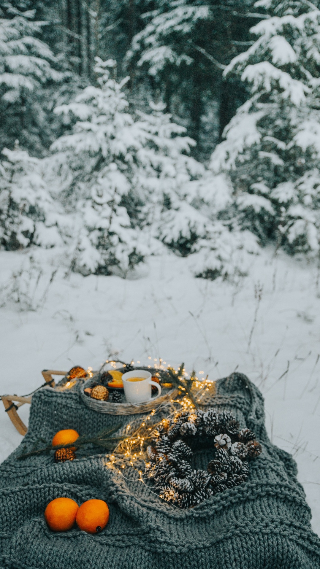 зима, вязание, дерево, снег, вязание крючком