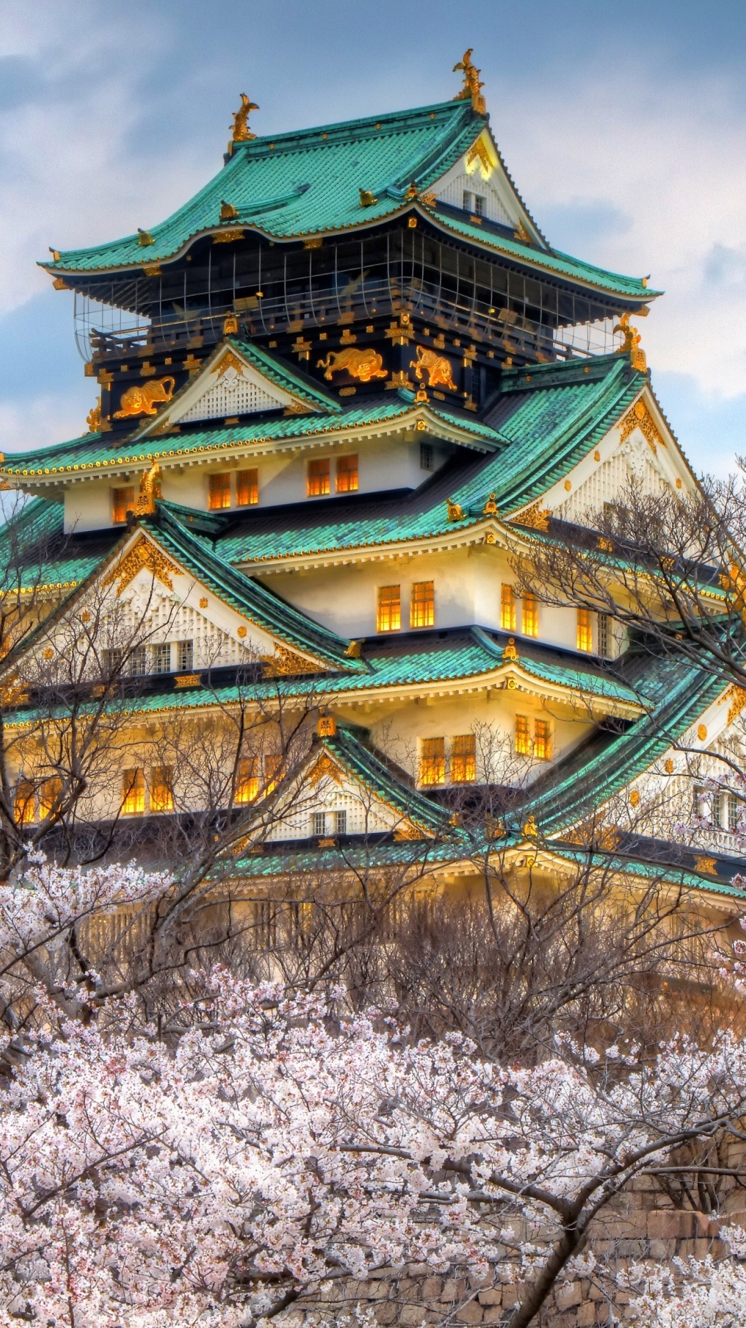 японский замок, пагода, замок, замок химэдзи, замок осака