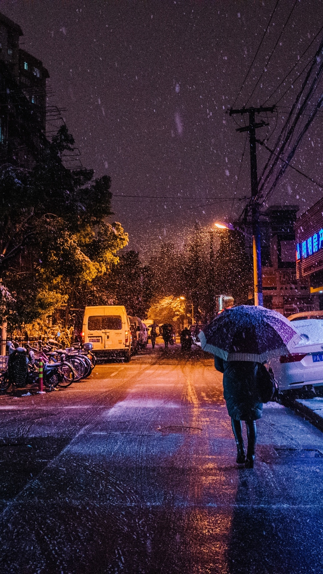 синий, свет, городской район, ночь, снег