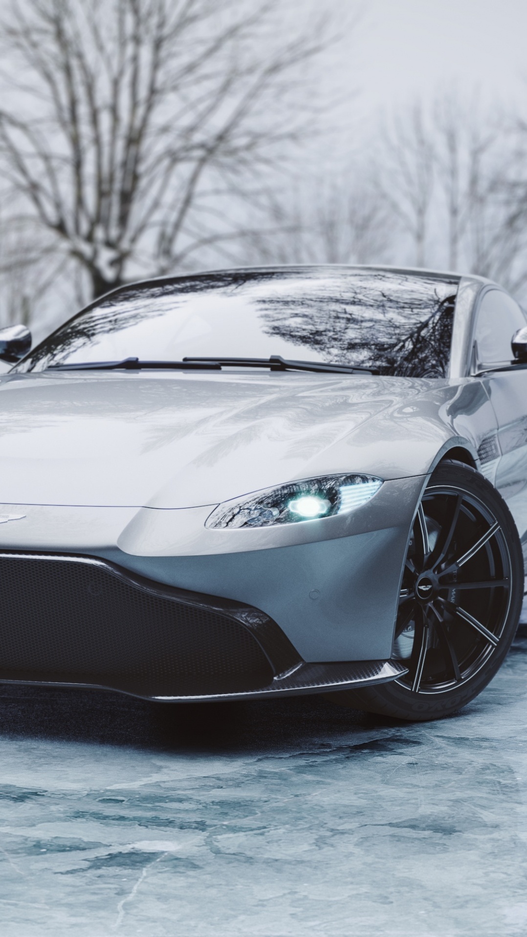 aston martin vantage, спорткар, астон мартин, снег, авто