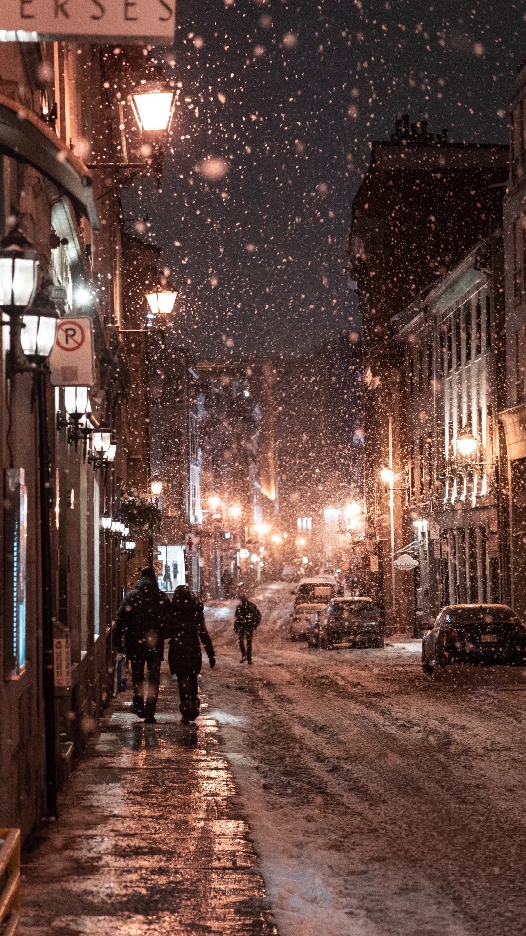 зима, городской район, ночь, уличный фонарь, снег
