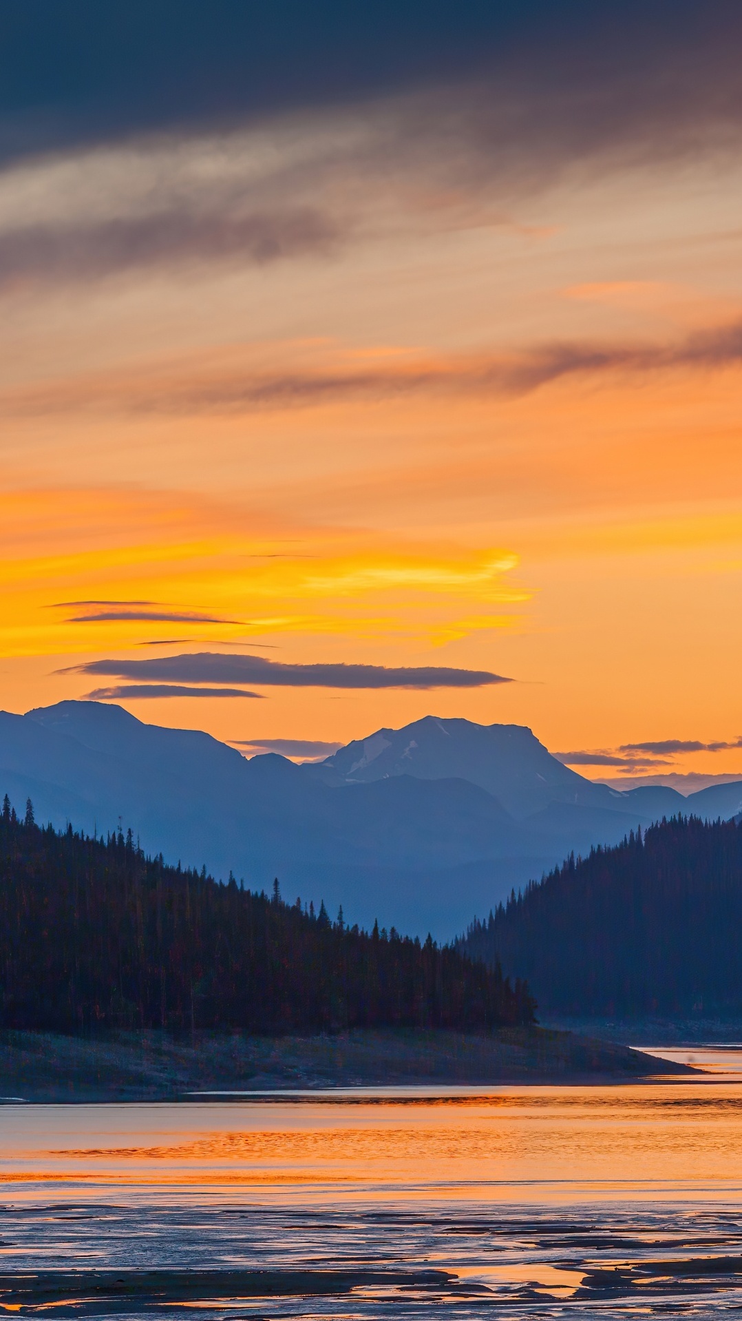 sunset mountains lake