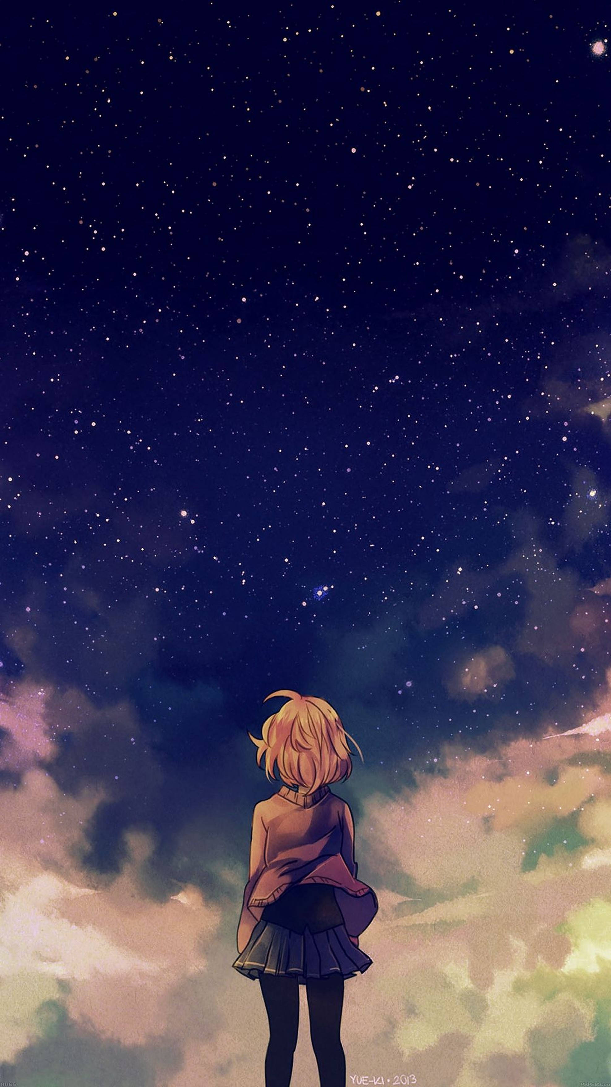 аниме девушка звездное небо iphone