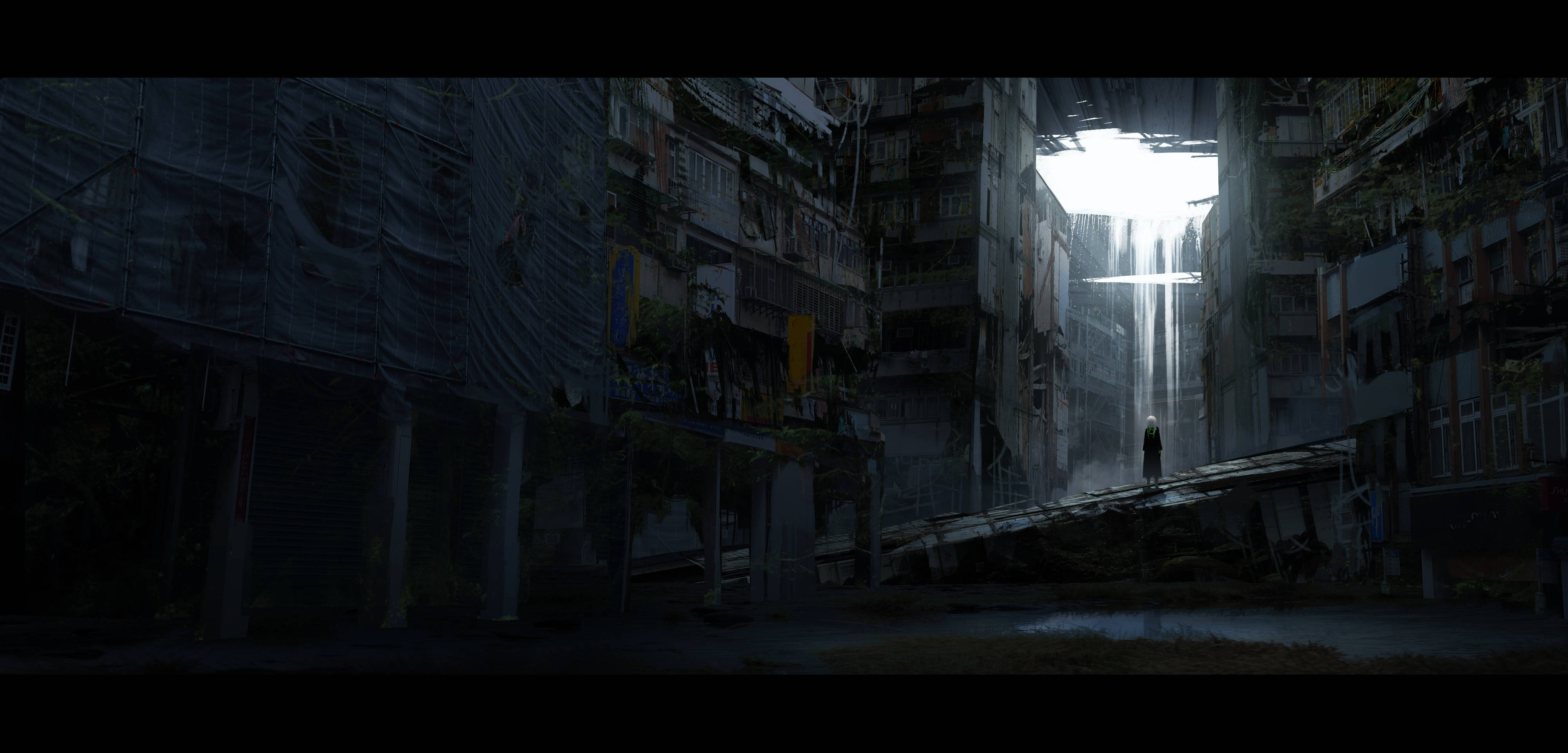 темный аниме-антиутопический город