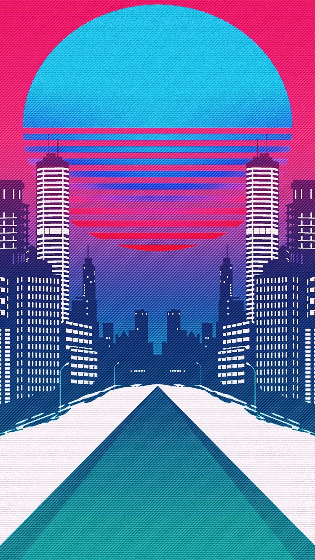 городской пейзаж, synthwave, линия горизонта, синий, арт