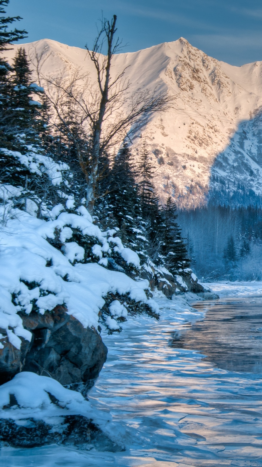 зима, вода, гора, дикая местность, природа