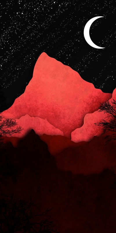 арт красная гора месяц в небе