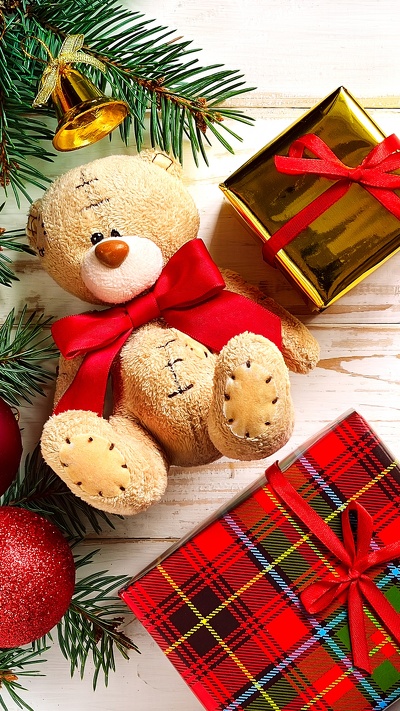 рождественский день, плюшевый мишка, рождественские украшения, рождественский орнамент, подарок