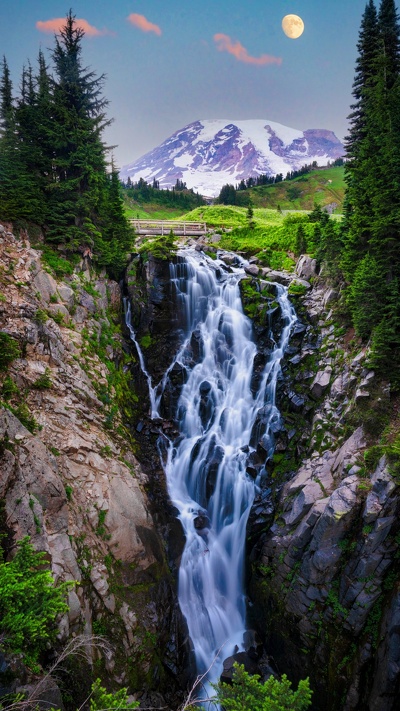 водопад, маунт рейнир, горные водопады, гора вашингтон, гора