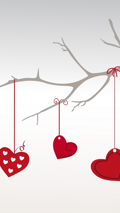 ветвь, красный цвет, день святого валентина, сердце, любовь