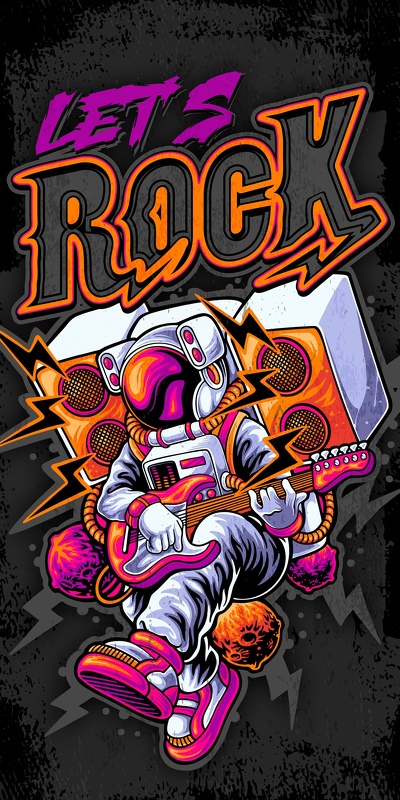 let's rock граффити космонавта с гитарой и колонками