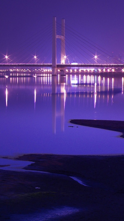 отражение, вода, ночь, мост, гидроресурсы