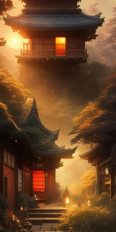 восточный пейзаж японское здание пагода