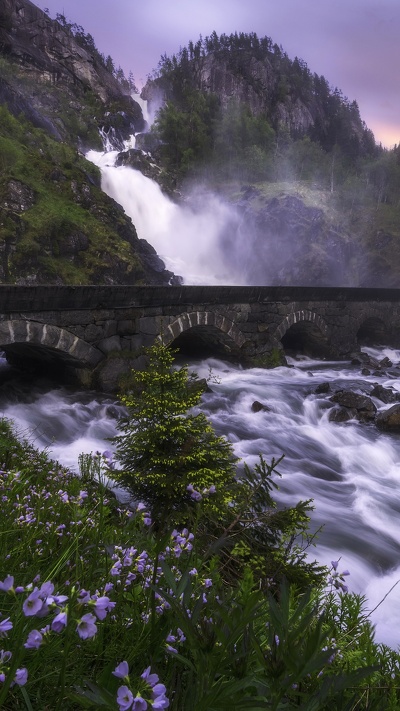 гора, водопад, водоем, природа, ltefossen