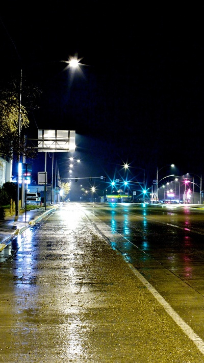 дождь, уличный фонарь, свет, вода, ночь