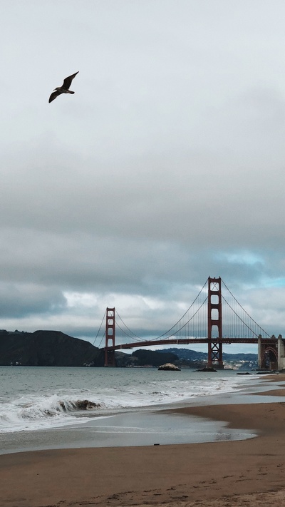 побережье, море, мост golden gate, мост, пляж