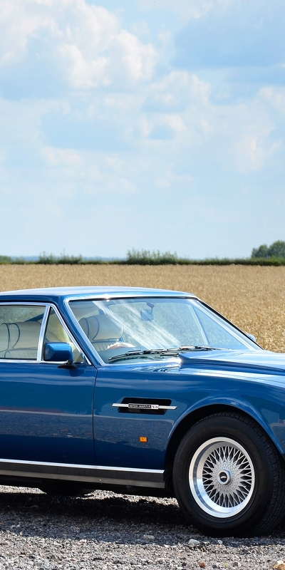 тачки (cars), v8, голубой, 1972, машины, небо, вид сбоку, saloon, астон мартин (aston martin)