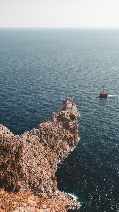 море, обрыв, оконечности полуострова аланья, алания, побережье