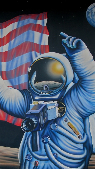 уличное искусство, арт, живопись, флаг, астронавт