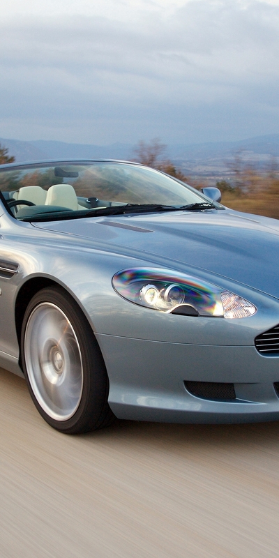 тачки (cars), машины, вид спереди, астон мартин (aston martin), стиль, 2004, db9, голубой, природа