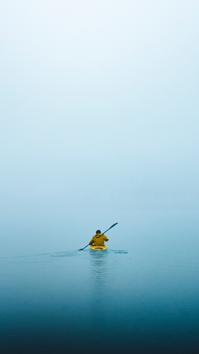 вода, каякинг, море, синий, желтый