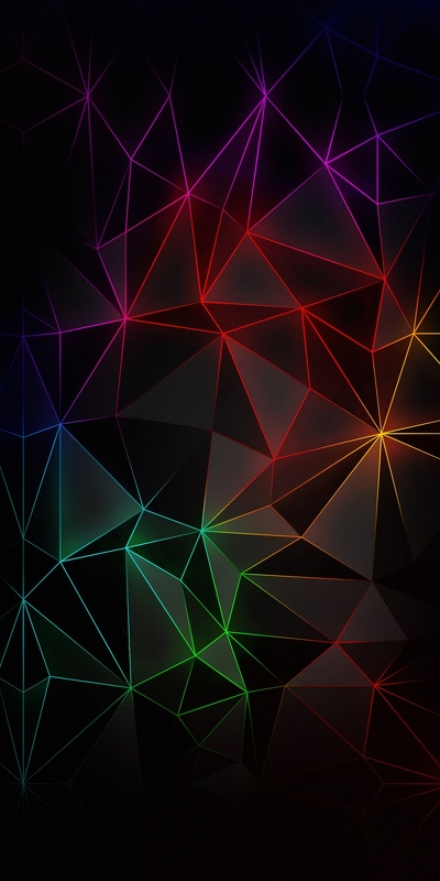 3d геометрическая абстракция из неоновых треугольников на тёмном фоне