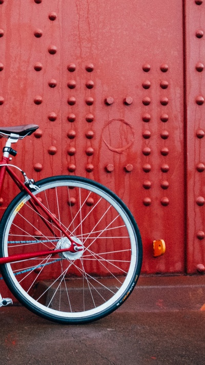 велосипед, стена, велосипедная рама, дорожный велосипед, красный цвет