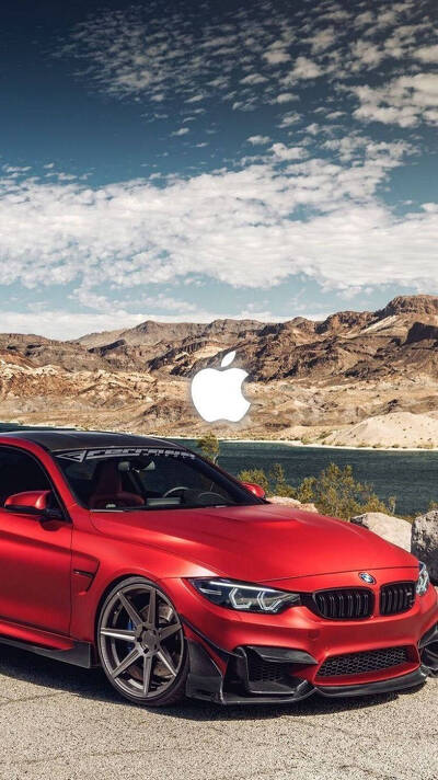 на открытом воздухе с красным автомобилем bmw m4 iphone