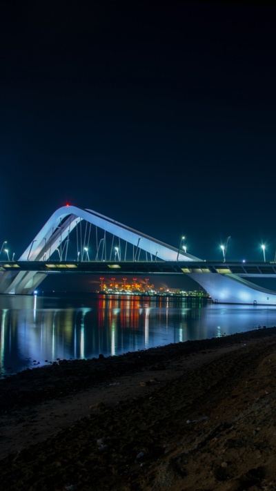 архитектура, вода, ночь, абу даби, мост